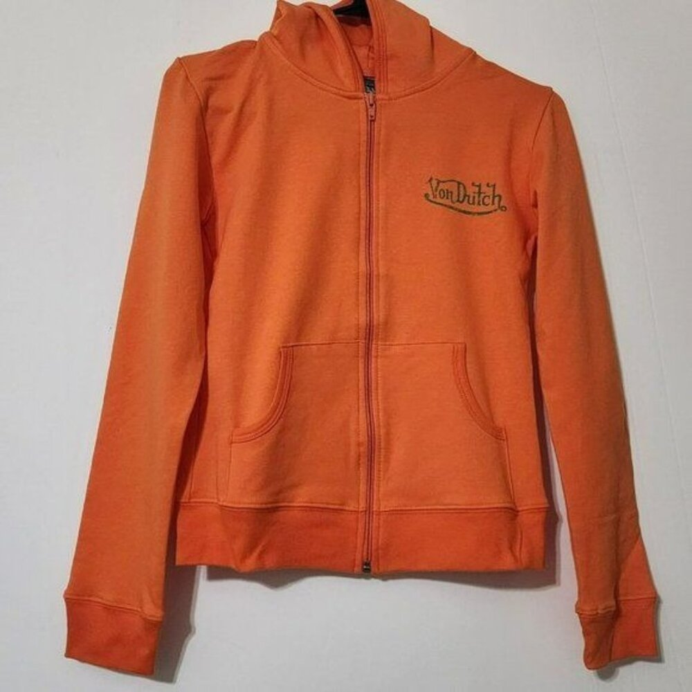 VON DUTCH Women's S - Lightweight Orange‎ Green Signature Cotton Full zip Hoodie